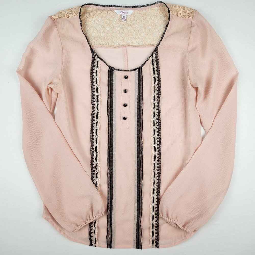 Candie's Blouse Women Size Small Sheer Rose Lace Cottagecore Boho